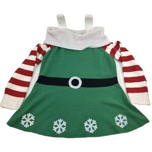 Holiday Time Christmas Sweater Dress Green Elf Belt Off Shoulder Womens 2X 20